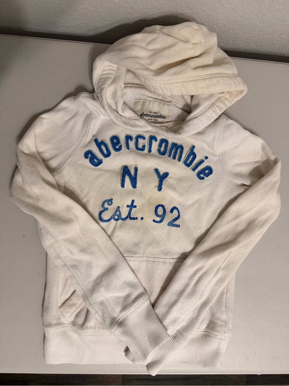 Abercrombie & Fitch Cream Hoodie with Blue Script